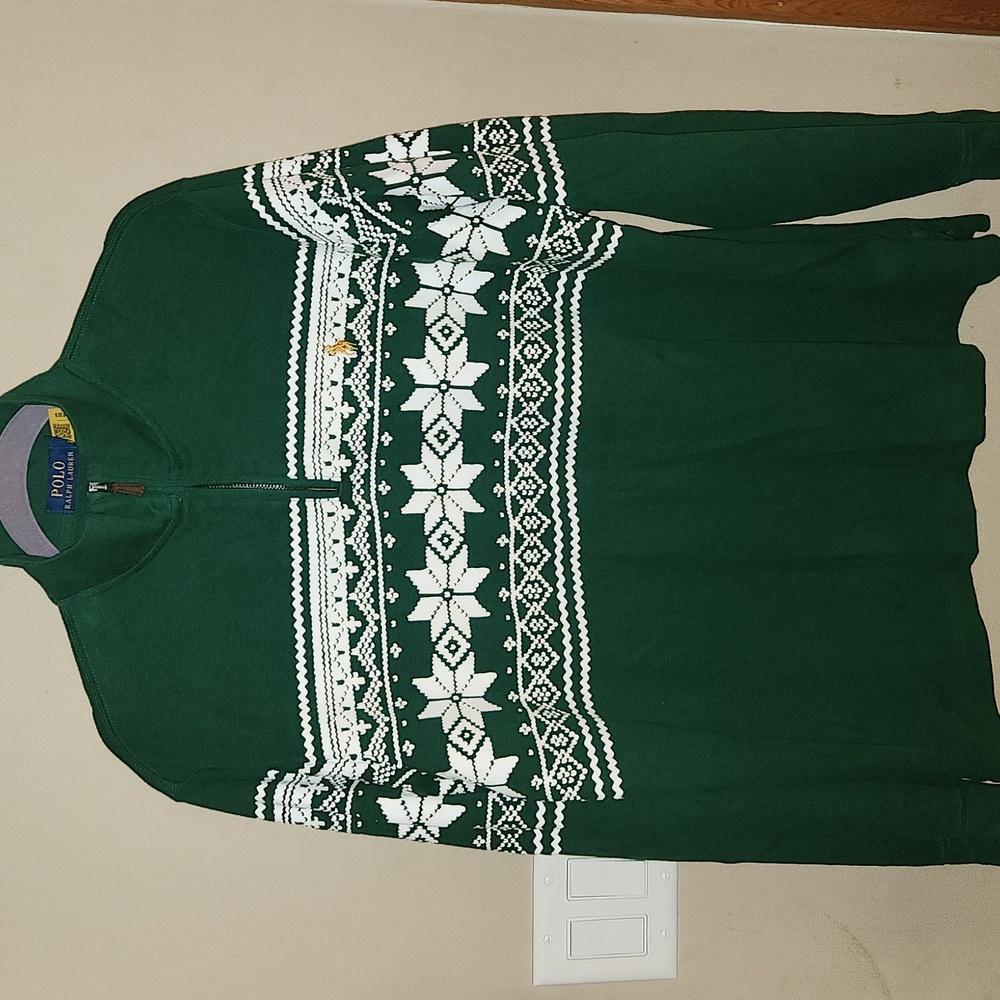 Polo Ralph Lauren Men's Estate Rib Green Snowflake 1/4 Zip Sweater Pullover Sz L